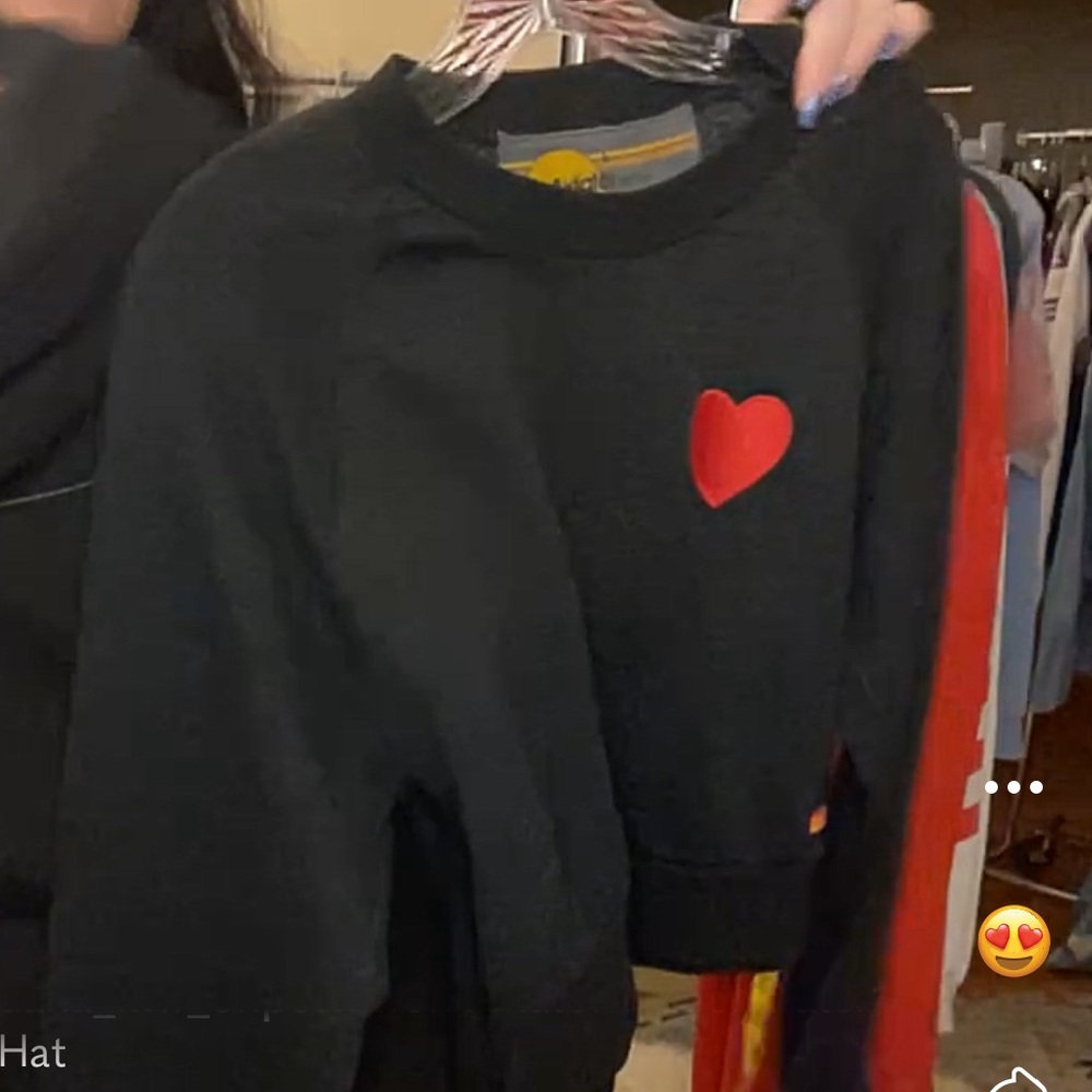 Aviator Nation Heart Embroidery Cropped Crew Sweatshirt in Charcoal Size L